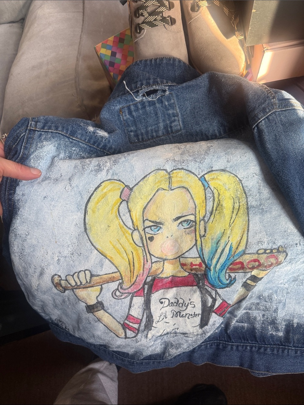 Daddy's Lil Monster Birds of prey costumes and Jean jacket
